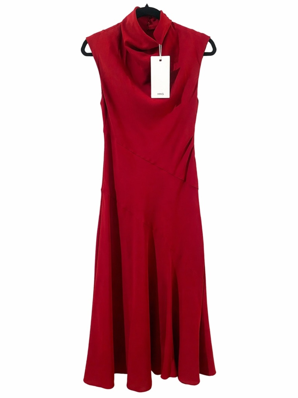 Mango Sleeveless Rusty/Red Midi Dress with Cowl Neck